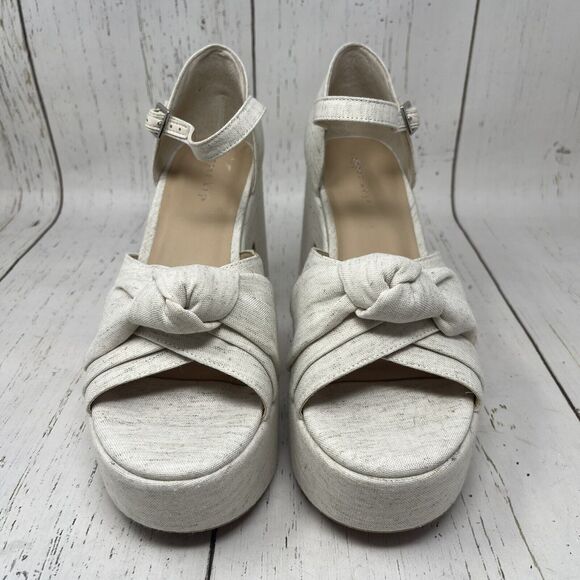 Copper Key Platform Sandals Size 11 Beige Picnic Denim Heels - Picture 4 of 11